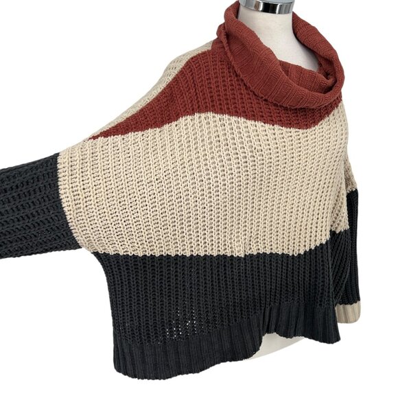 POL Chenille Colorblock Turtleneck Sweater Orange Ivory Size Medium - Picture 8 of 13